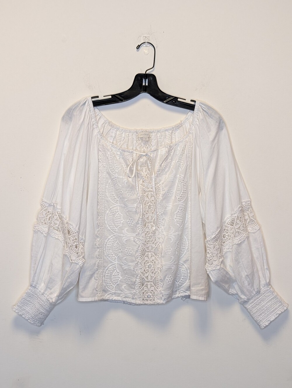 Jennifer & Grace White Eyelet Lace Boho Peasant Blouse Top M - Picture 10 of 16